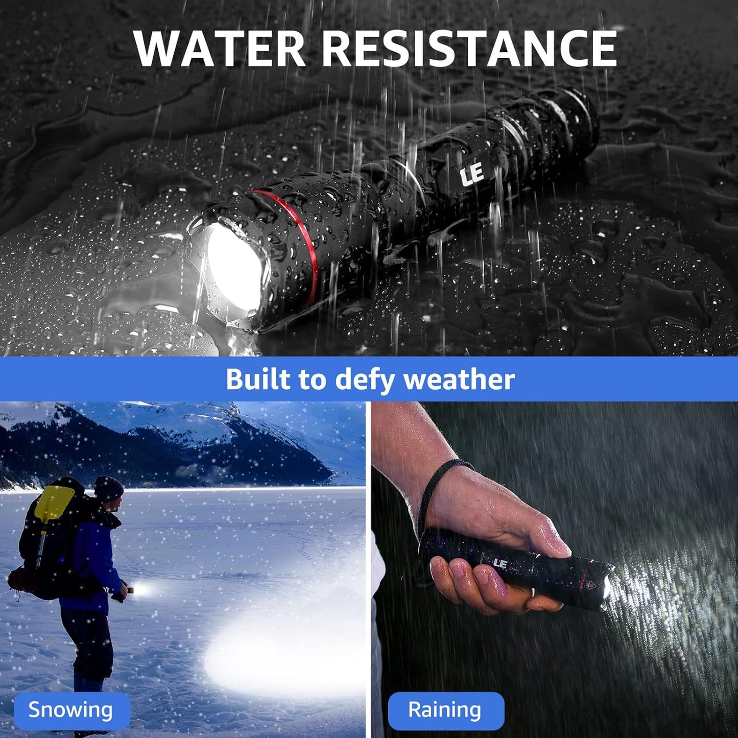 Lepro LED Torch Rechargeable, 15000 Lux Super Bright Adjustable Focus Flashlight, Long Battery Life, 5 Lighting Modes, IPX4 Waterproof, Powerful Torch for Camping, Power Cuts, Hiking, Outdoor, Gift